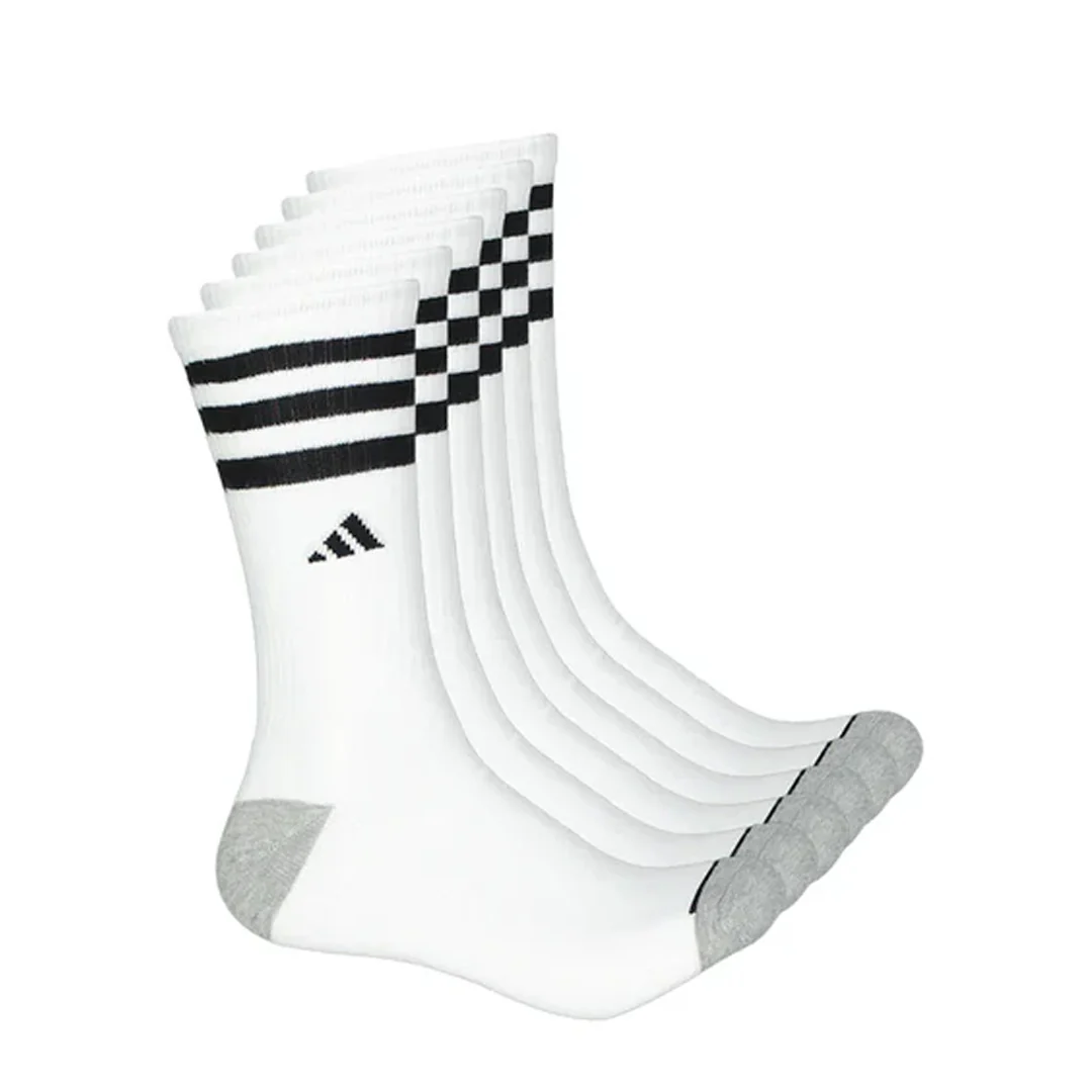 adidas - Men's 3 Stripe Cushioned 6 Pack Crew Socks (GB7954)