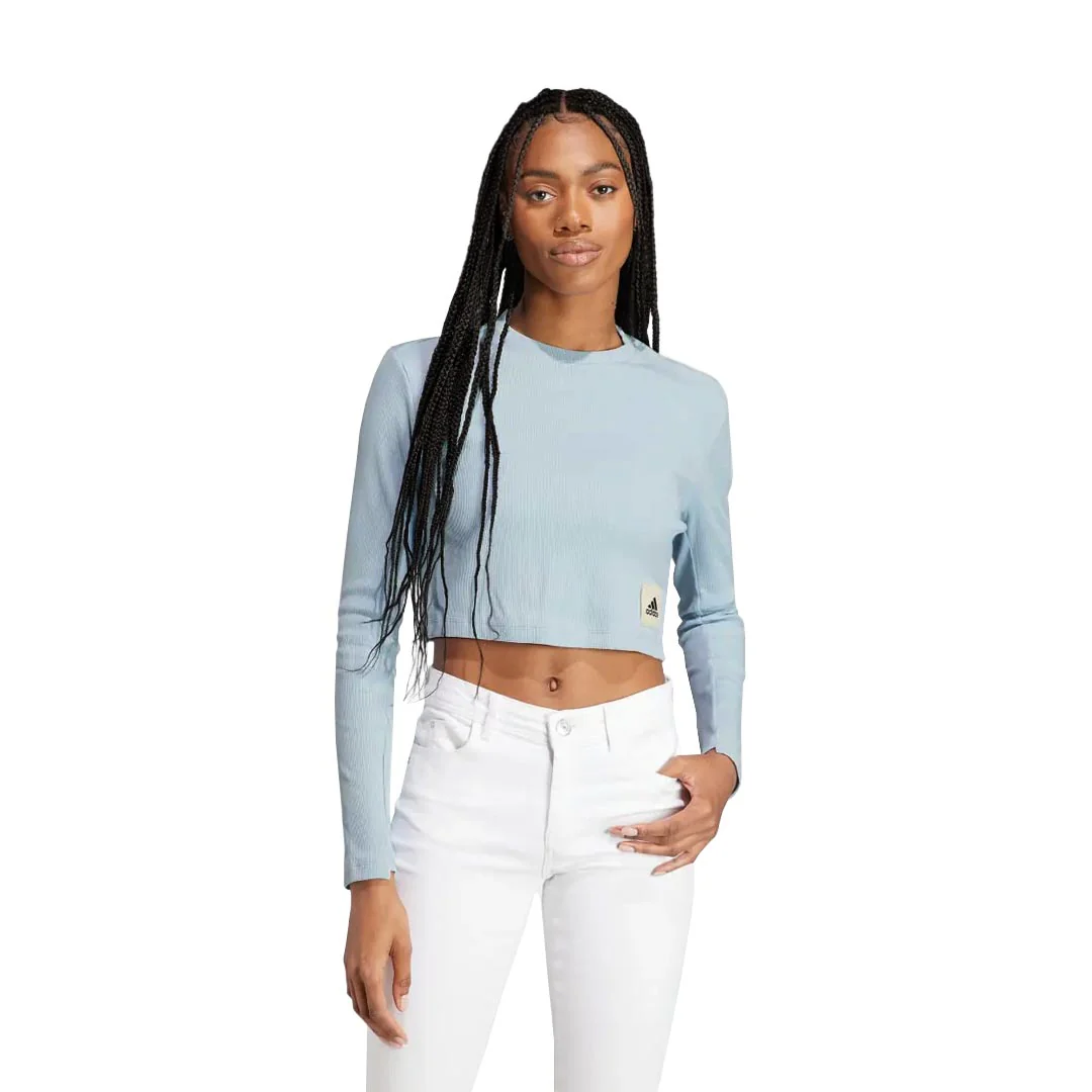 adidas - Women's Lounge Ribbed Crop Long Sleeve T-Shirt  (IJ8433) - Image 2