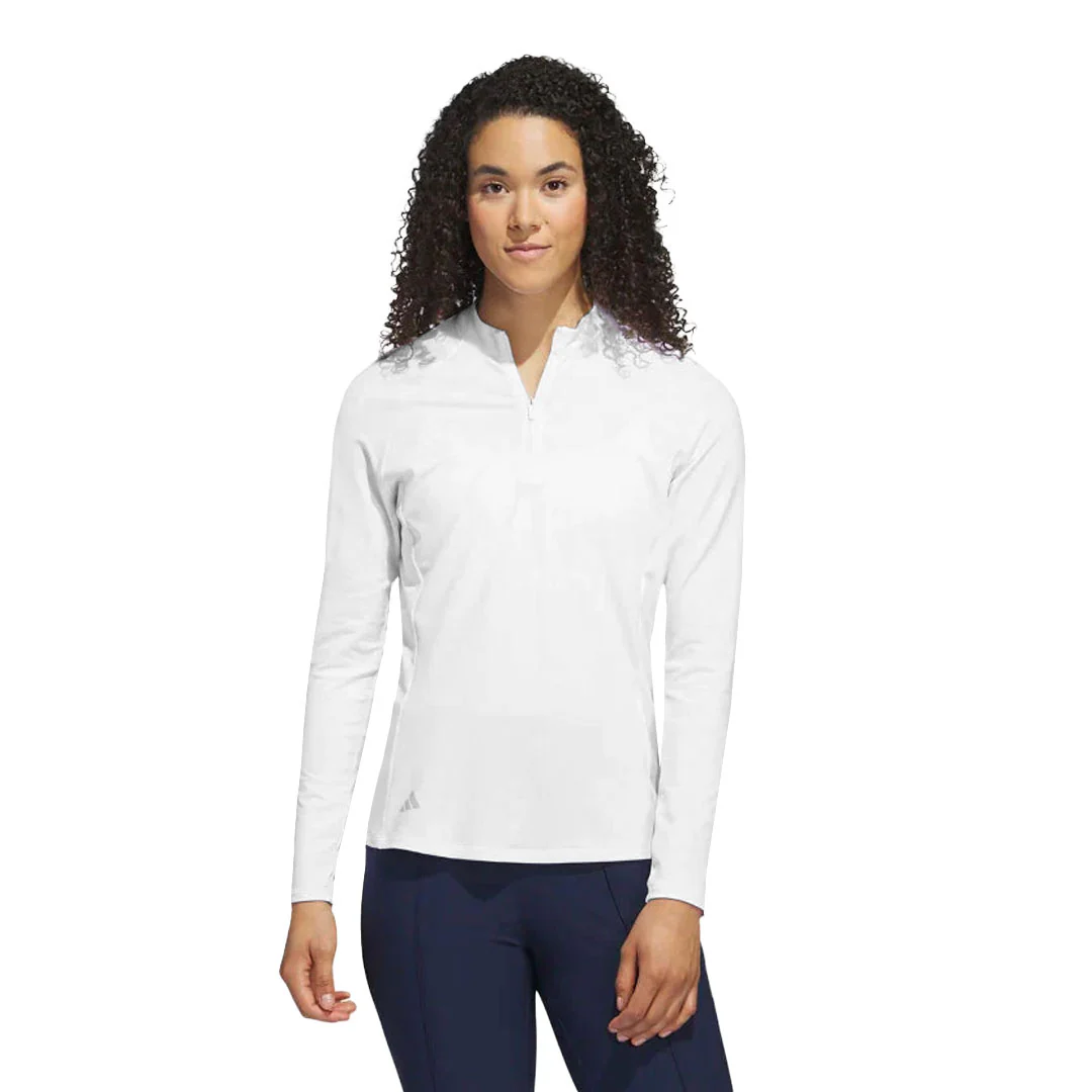 adidas - Women's Solid Long Sleeve 1/4 Zip Polos (HY3973) - Image 2