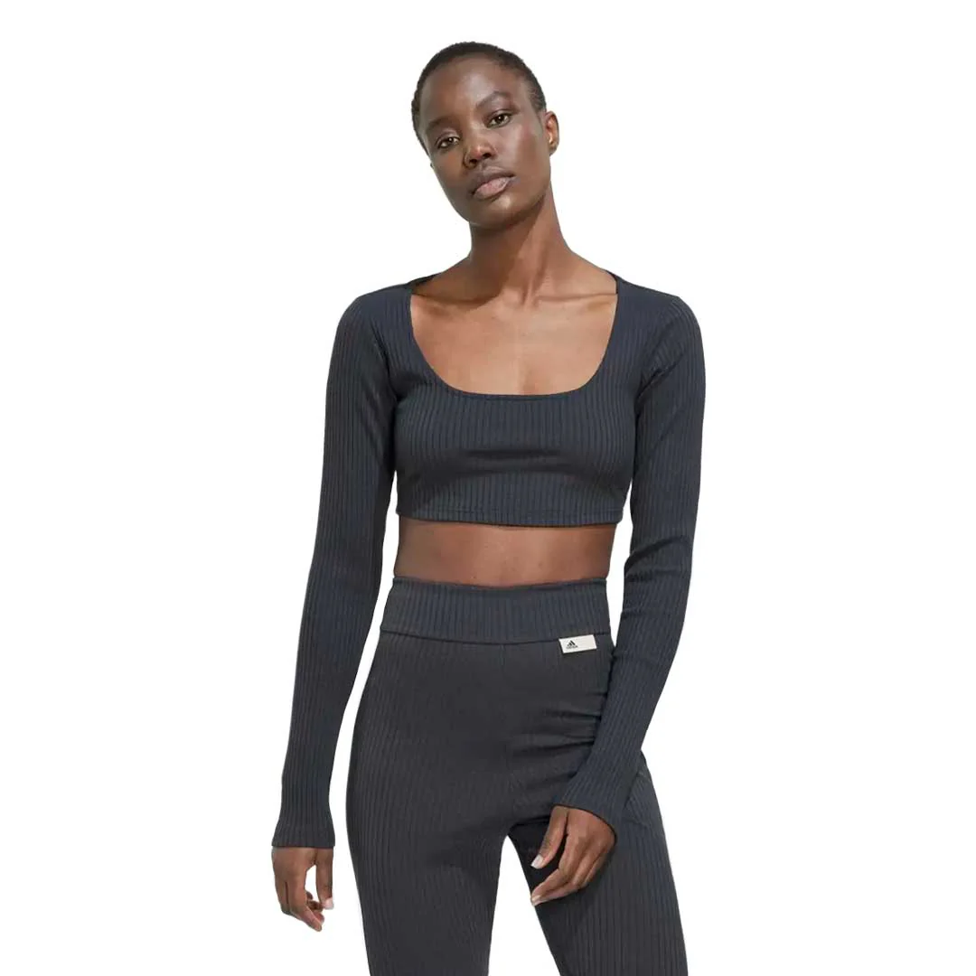 adidas - Women's Studio Lounge Ribbed Cropped Long Sleeve T-Shirt (HH8502) - Image 2