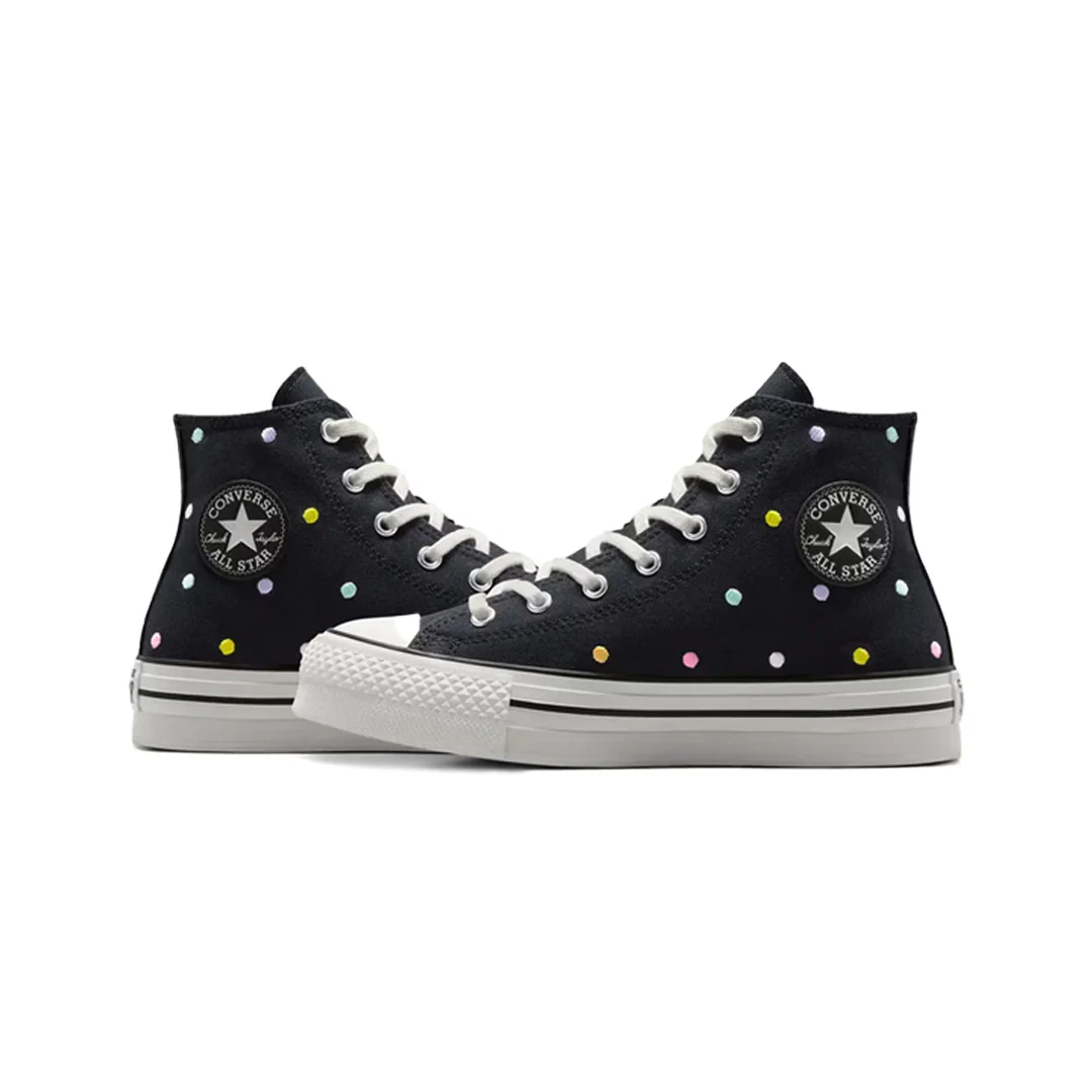 Converse - Kids' (Preschool) Chuck Taylor All Star Lift Embroidered Polka Dots High Top Shoes (A12609C) - Image 2
