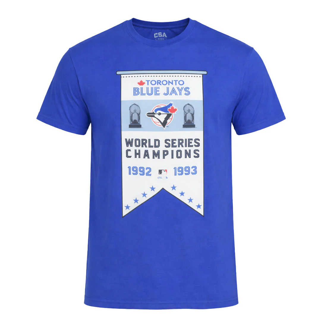 MLB - Men's Toronto Blue Jays 92 & 93 World Series Champions Flag T-Shirt (XVML0M3MSC3A1PB 43RYL)