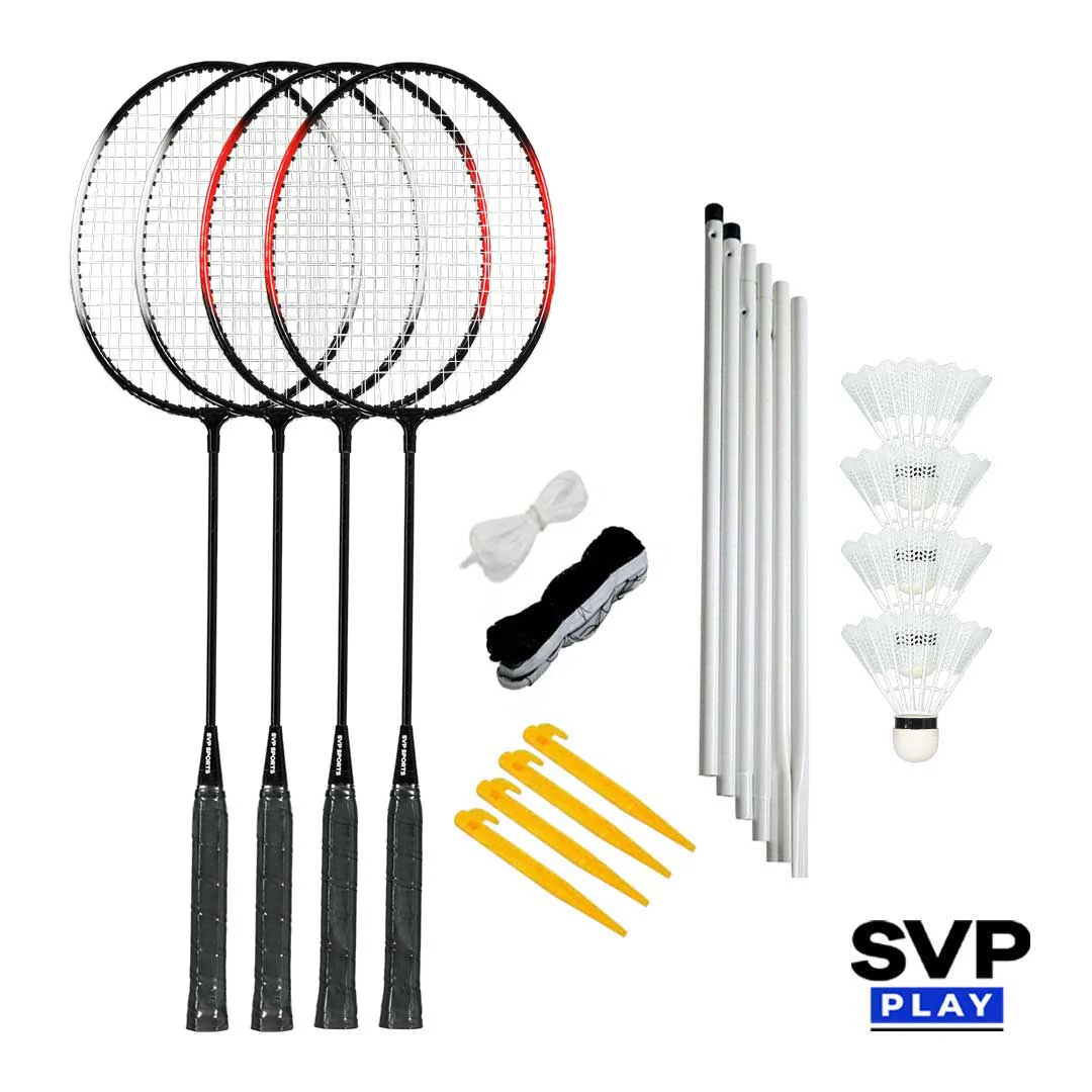 SVP Play - 4 Pack Steel Badminton Racquet Set With Net (SSO-047B4)